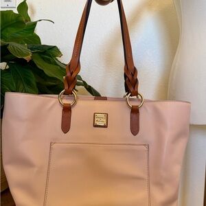 Dooney & Bourke Blush Pink Leather Tote with Brown Braided Handles